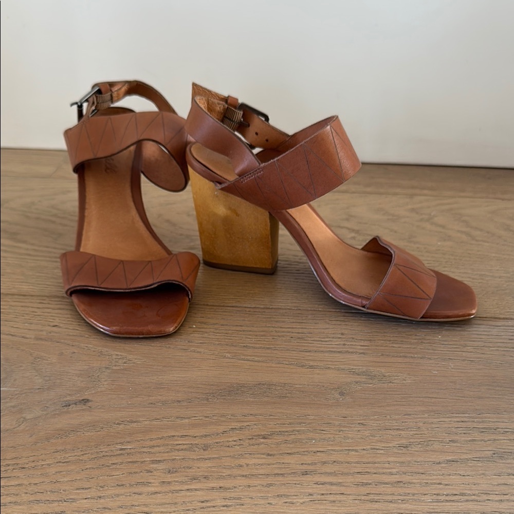 Women’s Brown Leather Madewell Sandals w/Wooden Heel- Sz 6